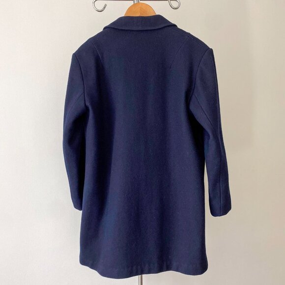 ❄️ 90s Vintage Chic Navy Blue Minimalist Boxy Double-Breasted Pea Coat - Picture 5 of 7
